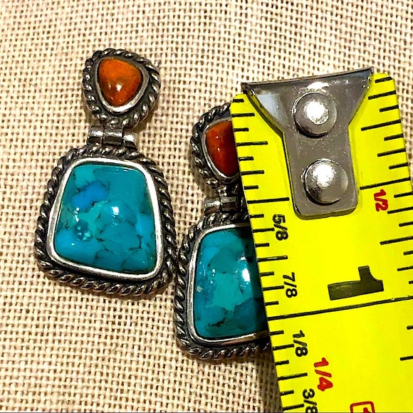 BARSE Sterling Silver Rope Edged Turquoise and Coral Drop Earrings - Picture 6 of 12